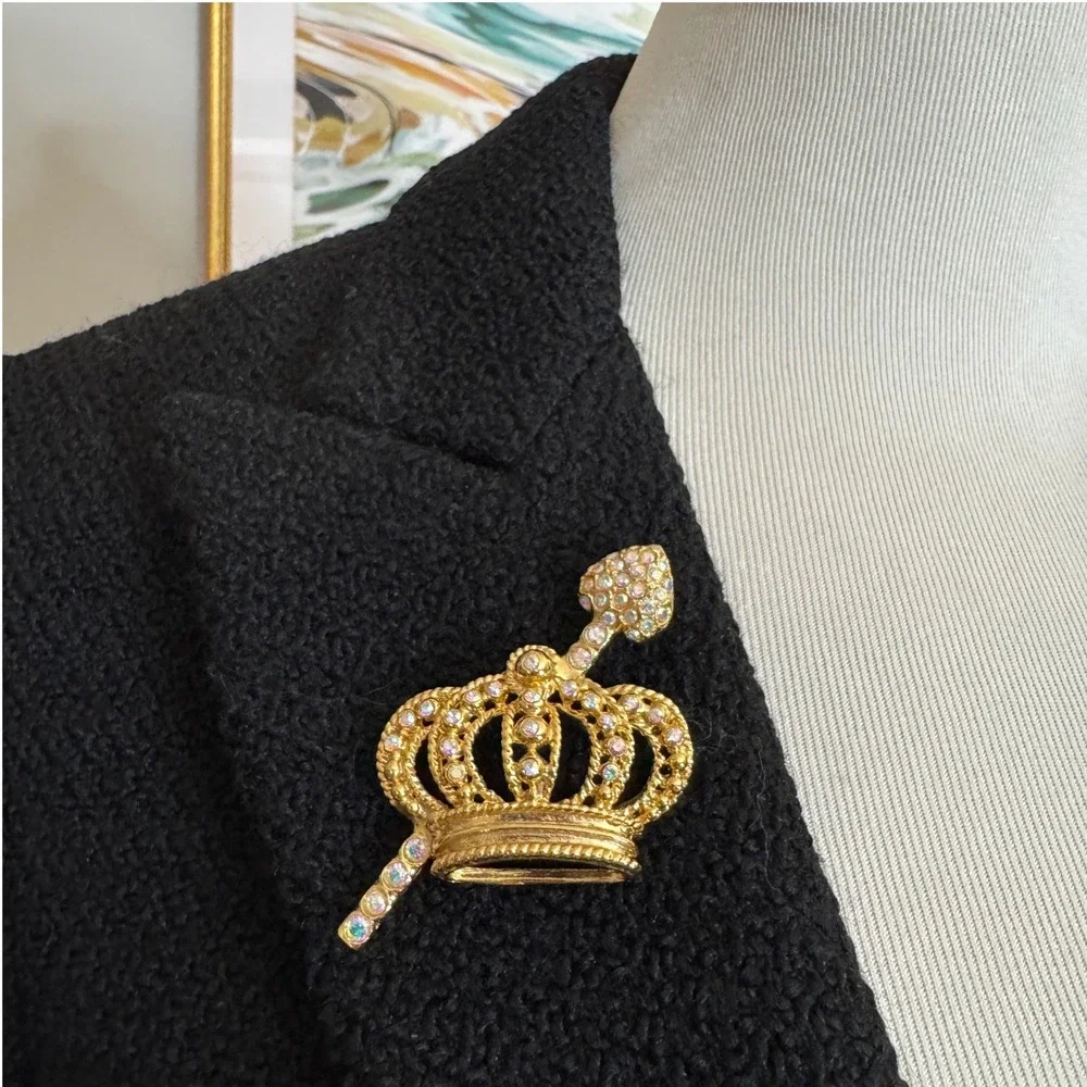 Vintage Gold Sparkly‎ Aurora Borealis Crown Pin Brooch, Princess, Queen, Sparkly